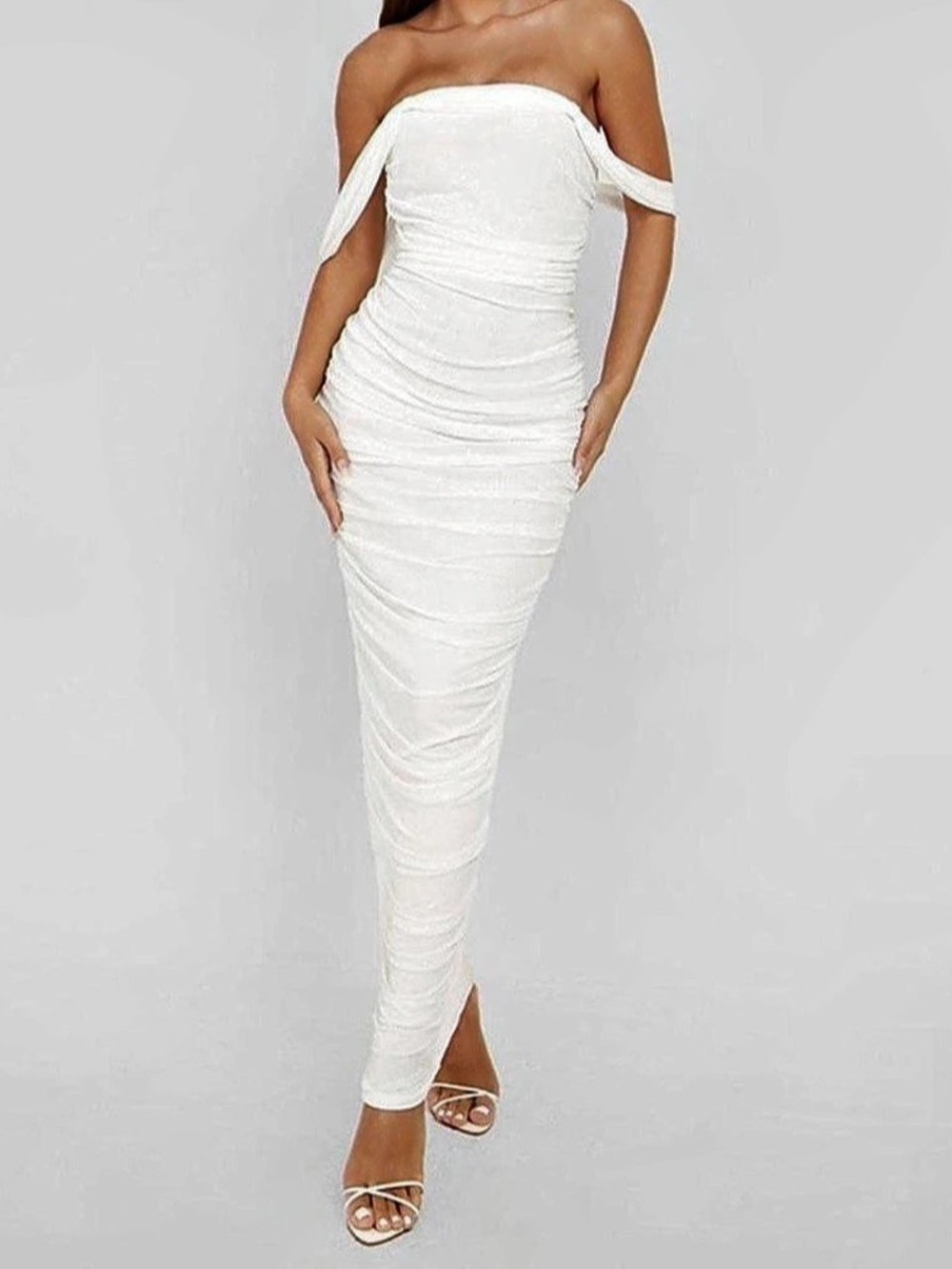 boohoo Ruched Off-Shoulder Maxi Dress in White Size 4 Like New